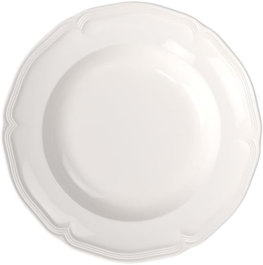Villeroy & Boch Manoir Collection Pasta Bowl/Soup Plate, Premium Porcelain, Made in Germany, Dishwasher and Microwave Safe, Wide Rim, 9 in Diameter, 10 oz Capacity, Rich, Creamy White