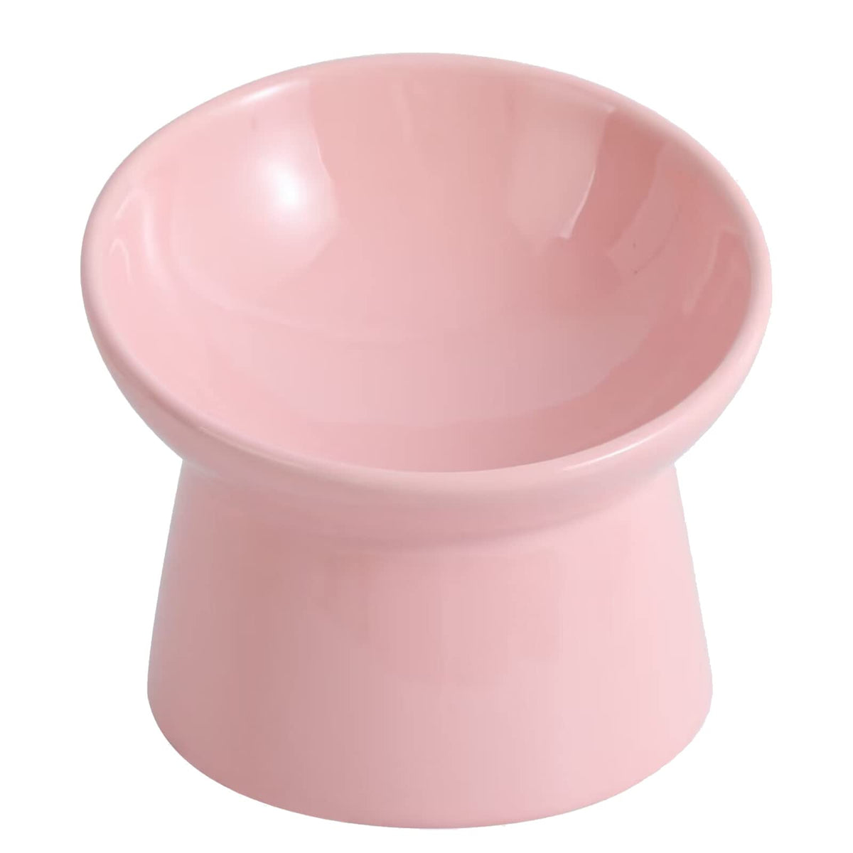 Raised Ceramic Cat Food Bowl - Elevated Base, Tilted, Anti Vomit - Whisker Friendly Shallow Wide Feeding Bowl - Microwave and Dishwasher Safe