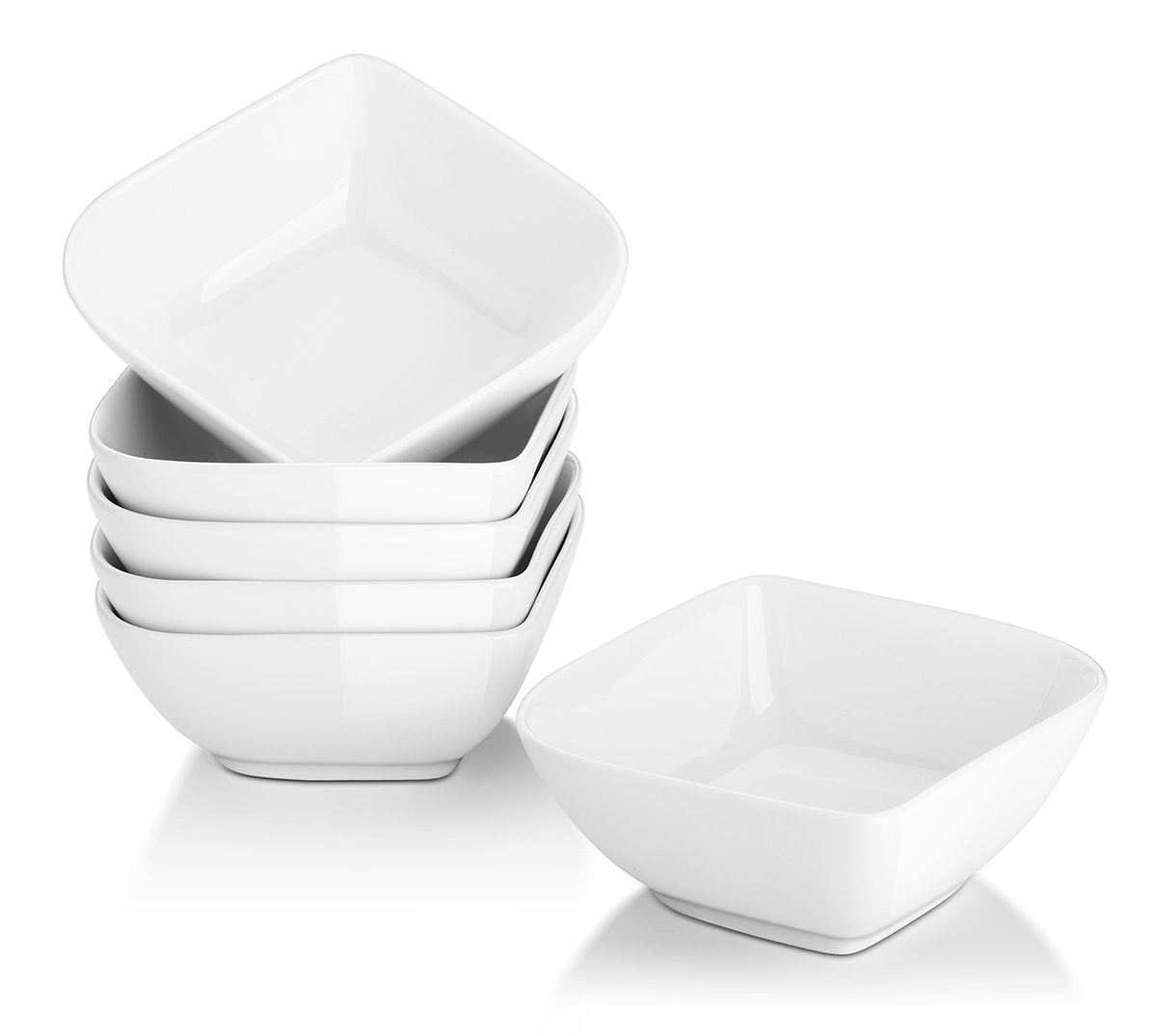 DOWAN Creme Brulee Ramekins 6 oz Oven Safe, Small Ceramic Square Ramekin, Custard Cups Souffle Baking Dish, Dipping Bowls Soy Sauce Dish Appetizer Plates, Set of 6, Soft White
