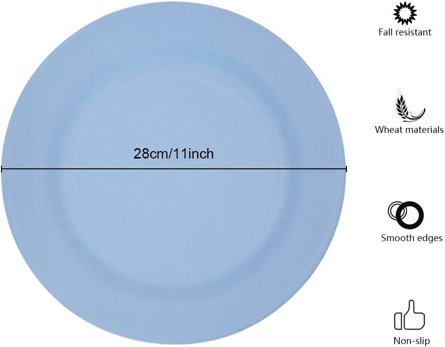 Set of 10 Large Dinner Plates 11 Inch, Reusable Wheat Straw Dessert Dishes, Round Pasta Salad Serving Plate, Unbreakable Kids Fiber Tableware for Party Steak Pizza (Beige)