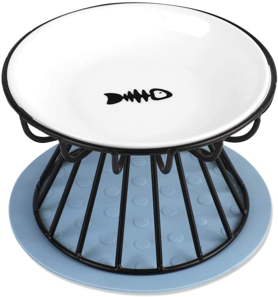 Ceramic Raised Cat Food Bowl, Elevated Non-Slip Pet Feeder, Easy Clean
