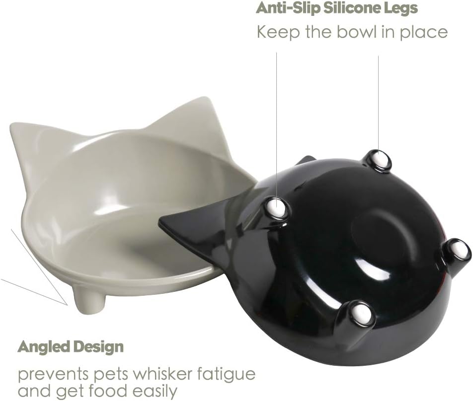 Cat Food Bowls Shallow Wide Non-Slip Whisker Friendly Dish for Indoor Cats