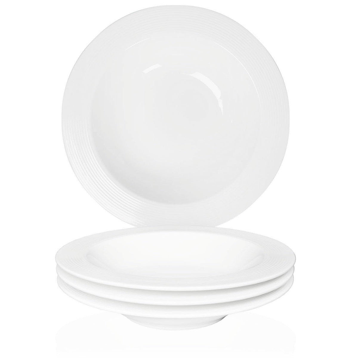 Soup Plates Fine Soup bowls Set of 4, 10.5 Inch Ceramics Oval Rimmed Small Mouth Pasta Plates, for high end restaurants and best choice for gourmets, Modern and stylish tableware