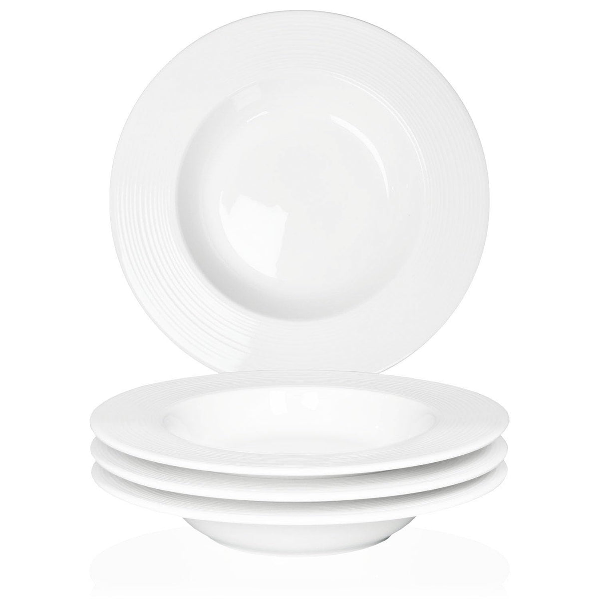 Soup Plates Fine Soup bowls Set of 4, 10.5 Inch Ceramics Oval Rimmed Small Mouth Pasta Plates, for high end restaurants and best choice for gourmets, Modern and stylish tableware