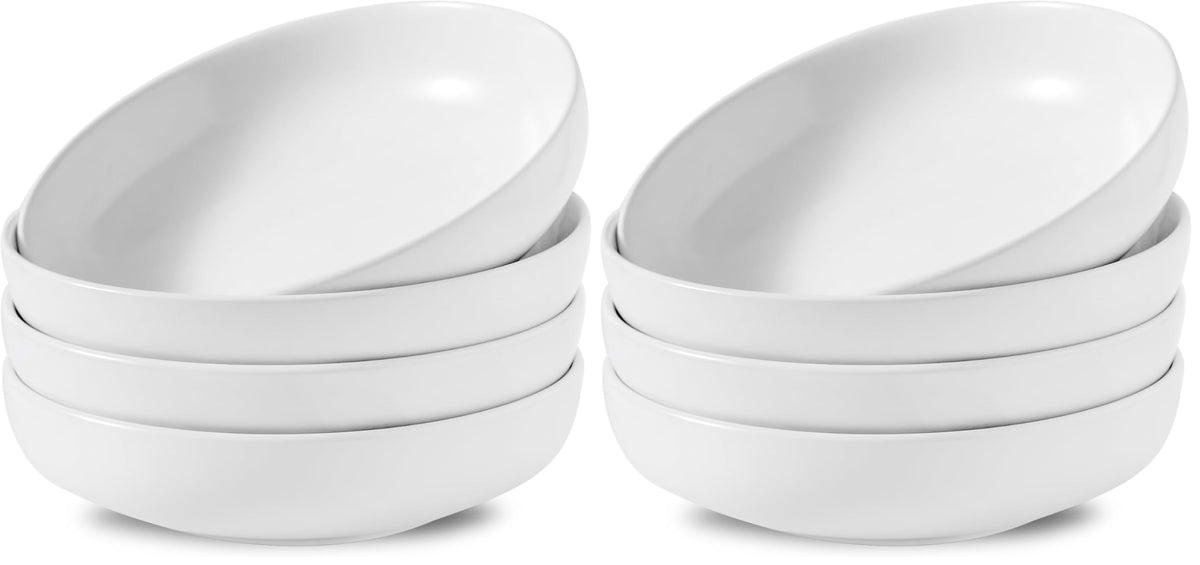 Stoneware Pasta Bowls, 34 oz Large Salad Bowl Set of 4, Ceramic Serving Bowls for Ramen, Pasta, Fruit, Cereal, Dinner, Wide and Shallow Bowls, Microwave & Dishwasher Safe, Matte Black