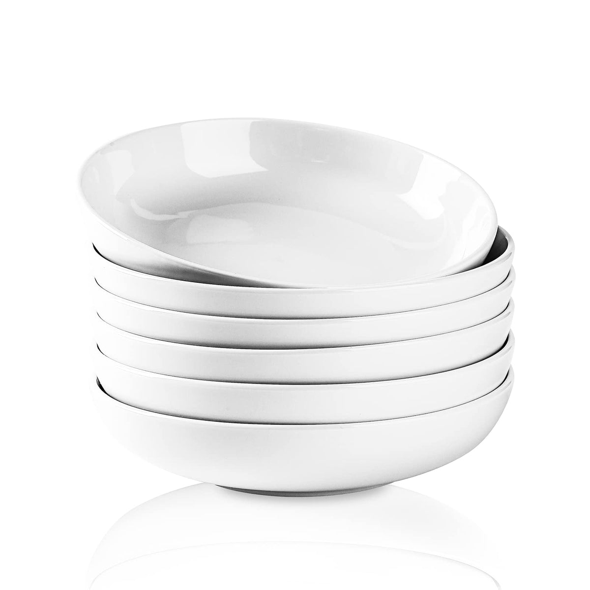 Selamica Porcelain 26 Ounce Pasta Bowls Set of 6, 8 inch Wide and Shallow Salad Bowls, Serving Bowls, Microwave & Dishwasher Safe, Sturdy & Stackable, Vintage Blue