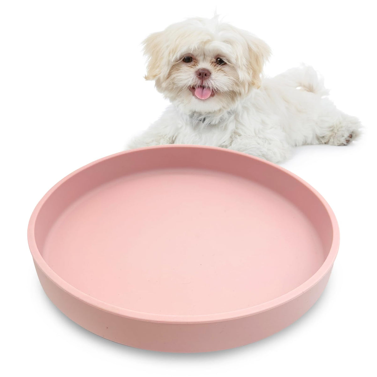 Silicone Cat Food Bowl Shallow Dishes 5.9in Wide Cats Bowls Set of 2 Kitty Plates Relief Whisker Fatigue Puppy Feeding Bowl for Dry Food and Wet Food Indoor (Round Green)