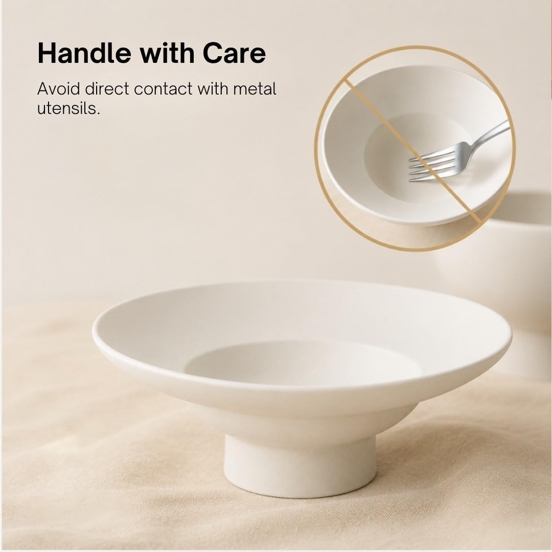 WENSHUO Pasta Bowl, Footed Ceramic Soup Bowl with Wide Rim, 15.2 oz,Crème