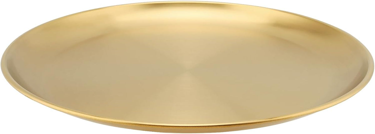 MUKCHAP 6PCS 12 Inch Gold Stainless Steel Plates, Flat Metal Dishes, Camping Serving Dinner Plates for Snack, BBQ