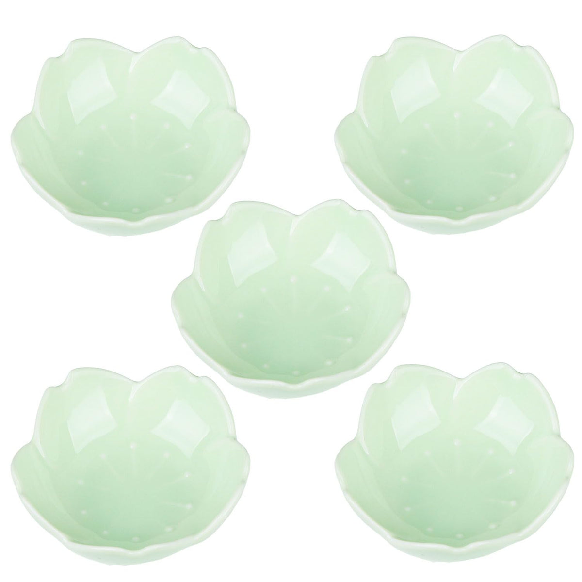 WHJY White Cherry Blossom Dish Set, Cute Pink Ceramic Plates, Sauce/Seasoning Dish, Sushi Dishes, Soy Dipping Bowl, Dessert, Appetizer Plates, Serving Dish for Kitchen Home – Set of 5