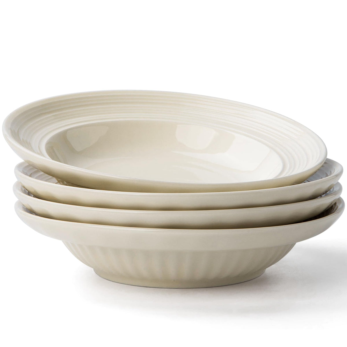 Wide Rim Soup Bowls Set of 4, 11 oz, 8 Inch Cream Beige