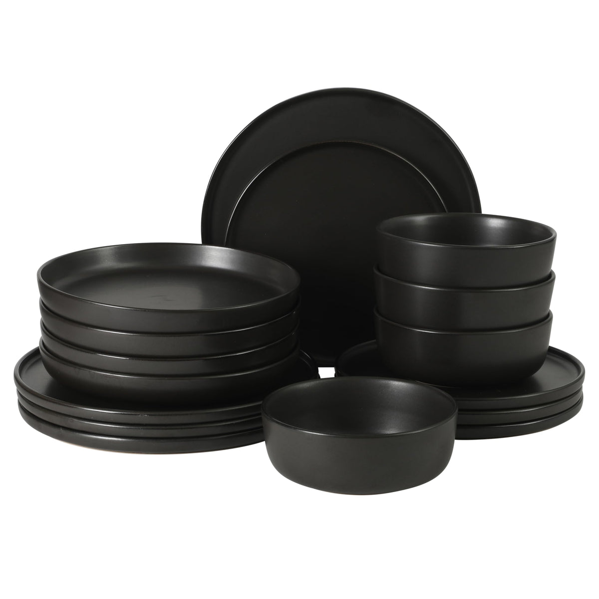 Gibson Elite Tribeca Loft 16-Piece Dinnerware Set – Matte Black and Blue Reactive Glaze Stoneware, Double Bowl Round Plates and Bowls – Modern Rustic Dinnerware for 4, Dishwasher & Microwave Safe