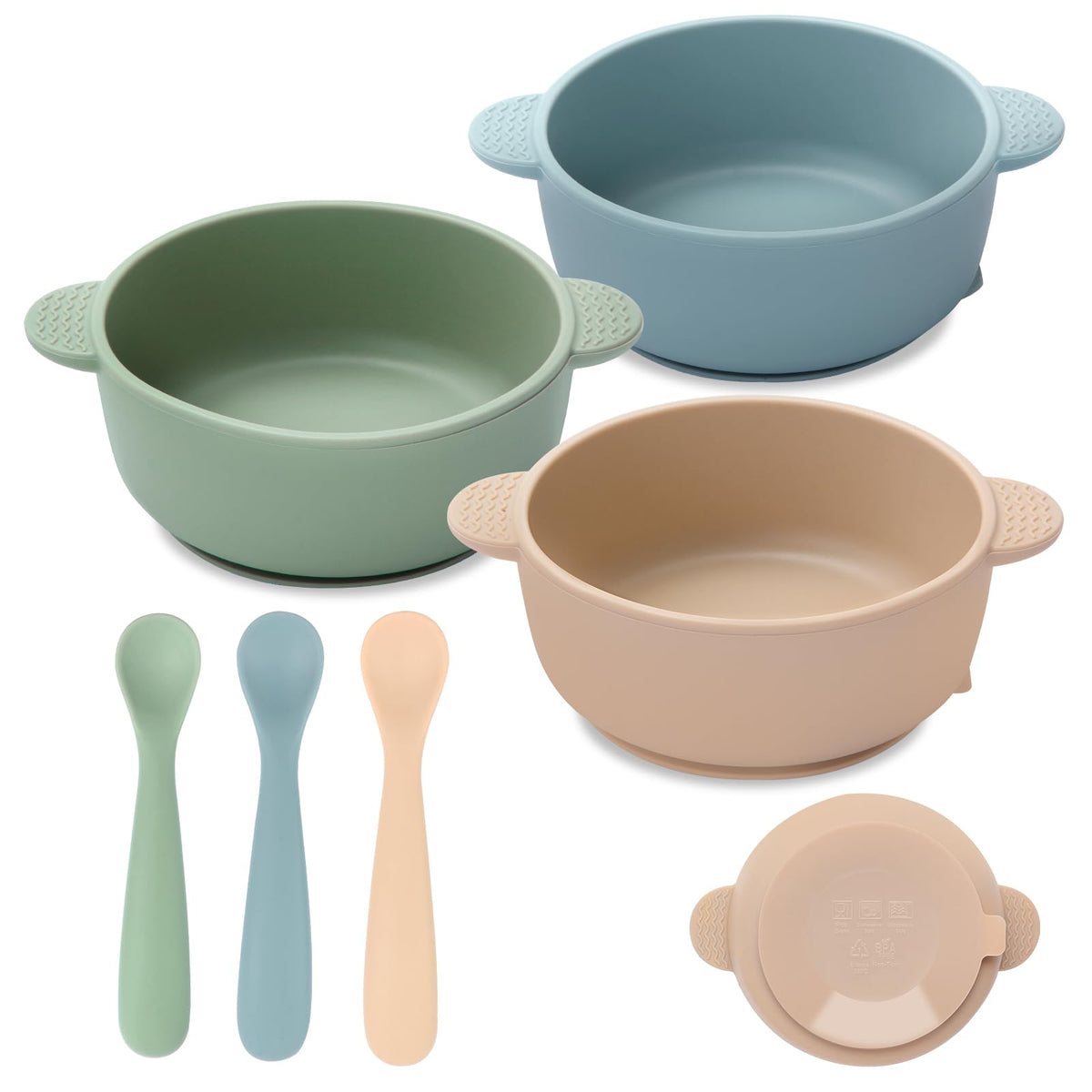 Eascrozn 3 Pack Baby Bowls with Suction and 3 Pack Baby Spoons, BPA Free