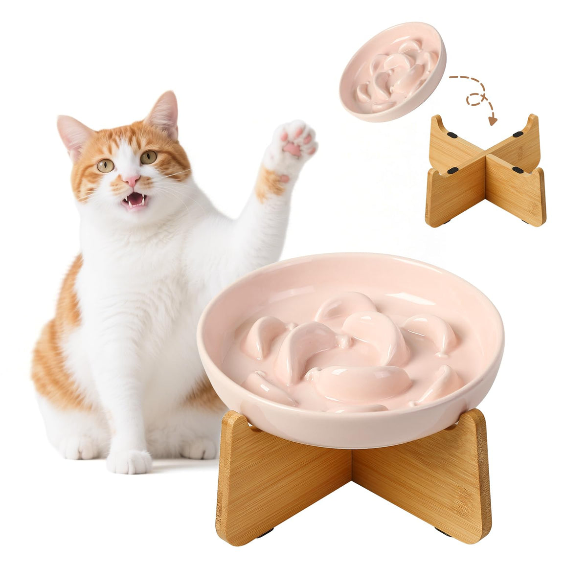 Ceramic Slow Feeder Cat Bowl, 6.3'' Wide Whisker Friendly Cat Puzzle Feeder