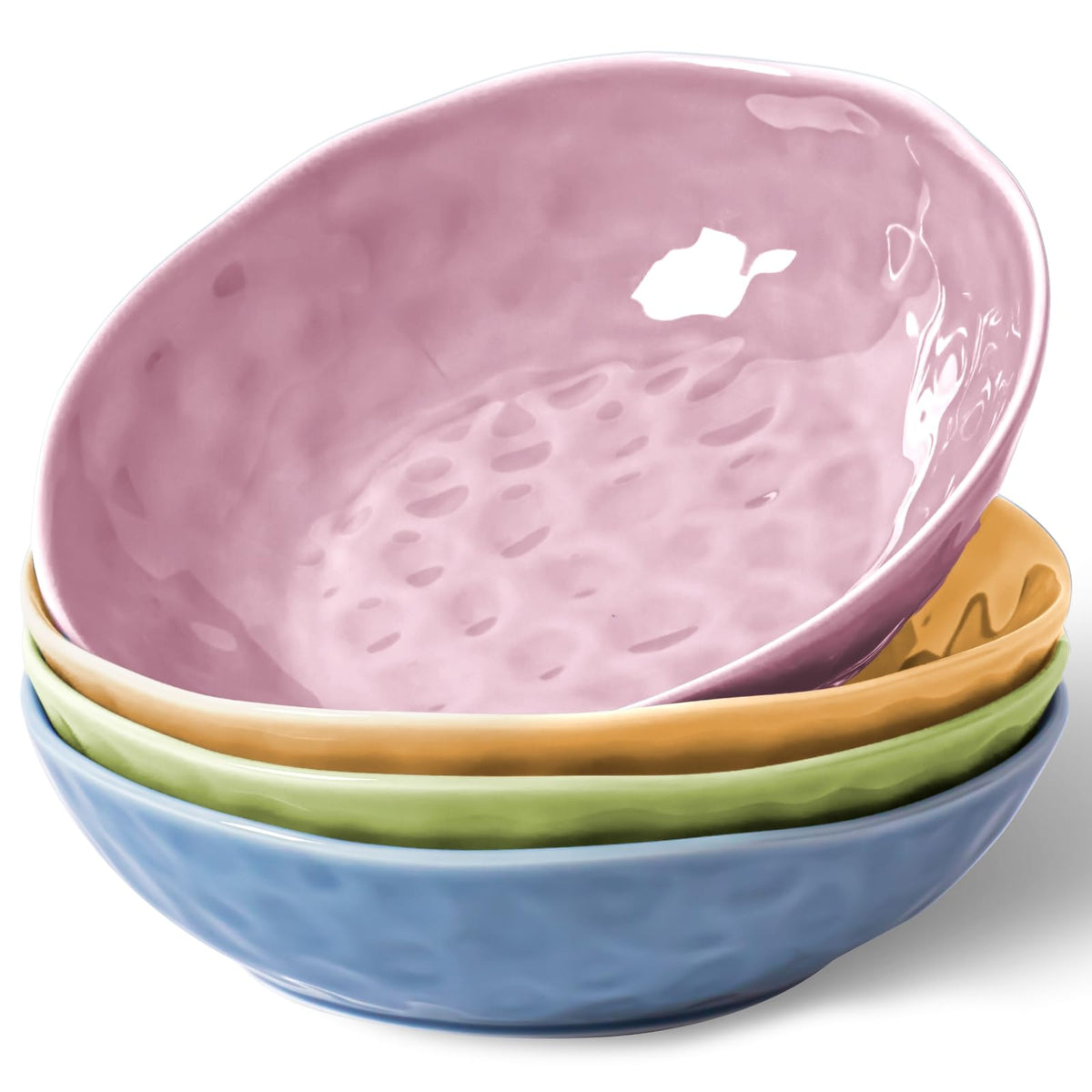 HOMBENE Sun-glitter Plate Bowls 42oz, Mint Glow Green Set of 4,Porcelain Wide and Shallow, Noodle Fruit, Dinner, Large Salad Bowls for Serving Soup Kitchen Dinnerware Sets