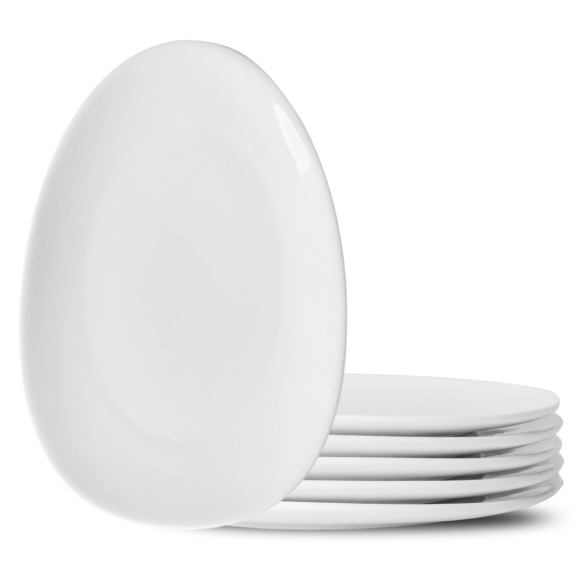 Neaylfe Ceramic Dinner Plates Set of 6, 10 inch Oval Embossed White Plates for Salad, Dessert, Appetizer, Steak, Large Flat Serving Plates for Kitchen, Restaurant, Parties