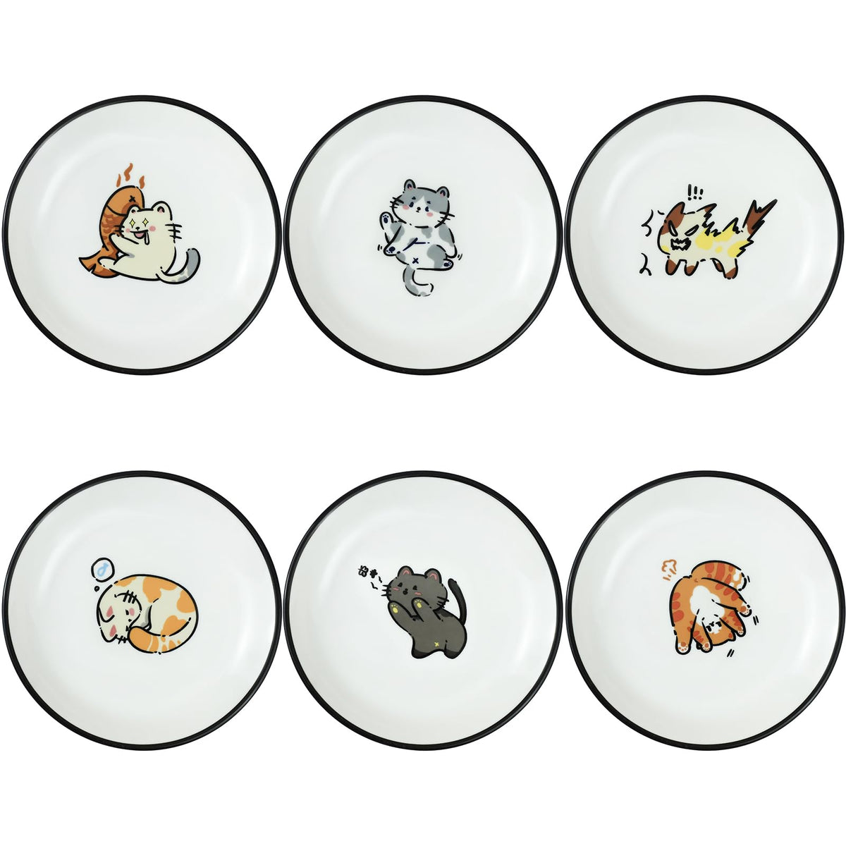 SOCOSY Super Cute Cartoon Animal Ceramic Sauce Dishes, Seasoning Dishes, Little Cat Dog Bird Feeding Bowls, Sushi Soy Dipping Bowls, Appetizer Plates, Dessert Plates, Set of 6-Cats-5 Inch