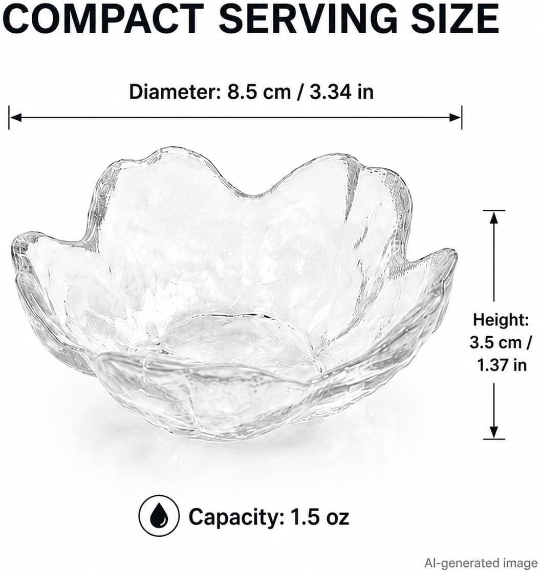 12 Clear Glass Sakura Dipping Bowls, 3.4-Inch Soy Sauce Dishes