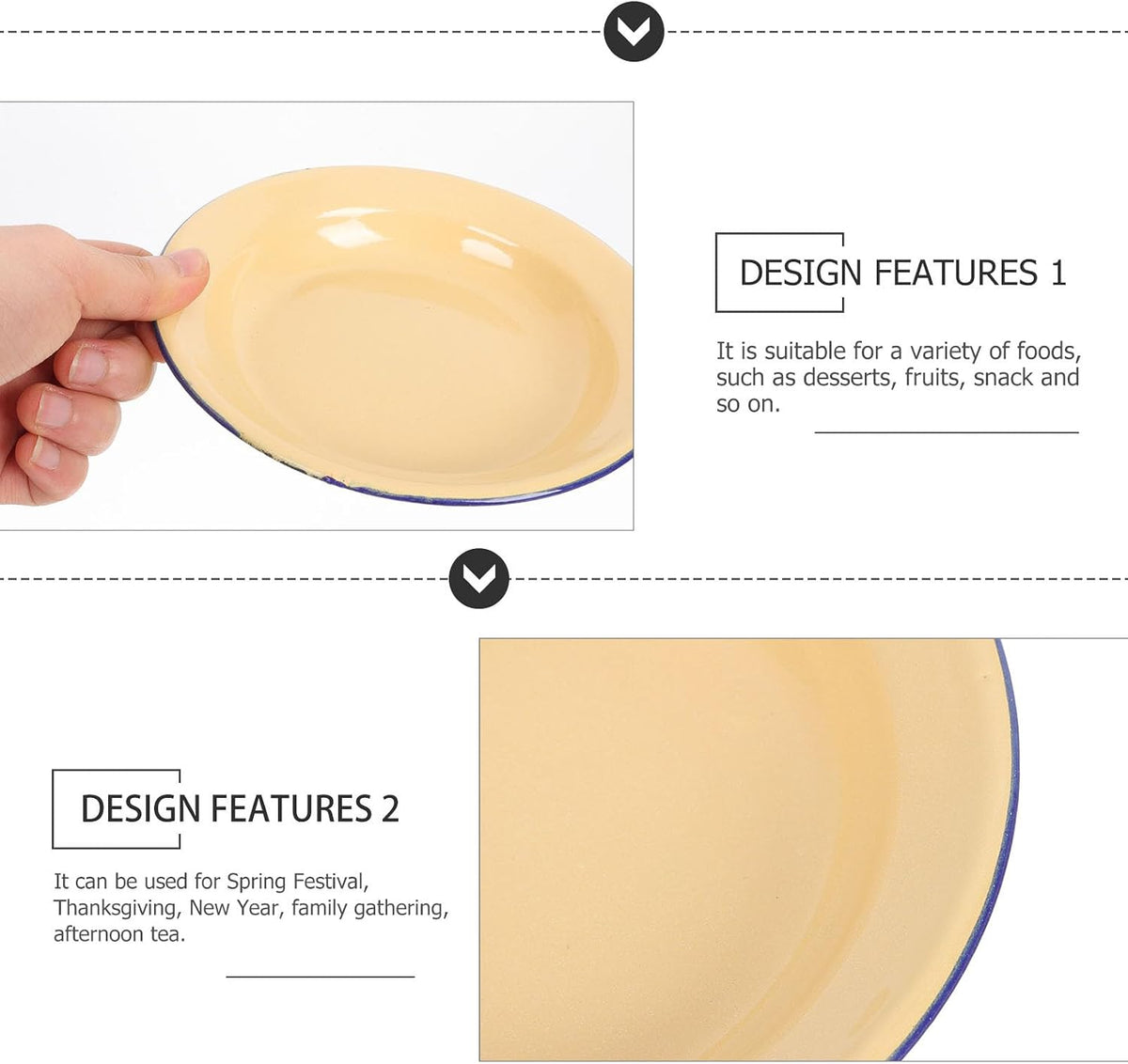 Kichvoe Enamel Plates 5.51 Inch Enamelware Fruit Shallow Plate Dessert Plate Pastry Entertaining Tray 4 Pack Serving Dish for Family Gatherings Afternoon Tea Restaurants Cafes Homes