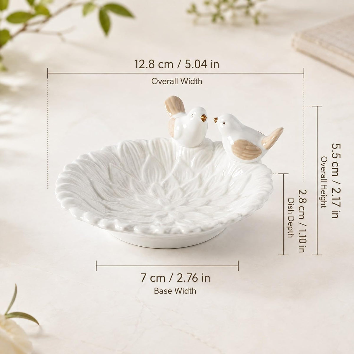 LUOZZY 2pcs Ceramic Bird Trinket Tray Jewelry Holder A1+A4