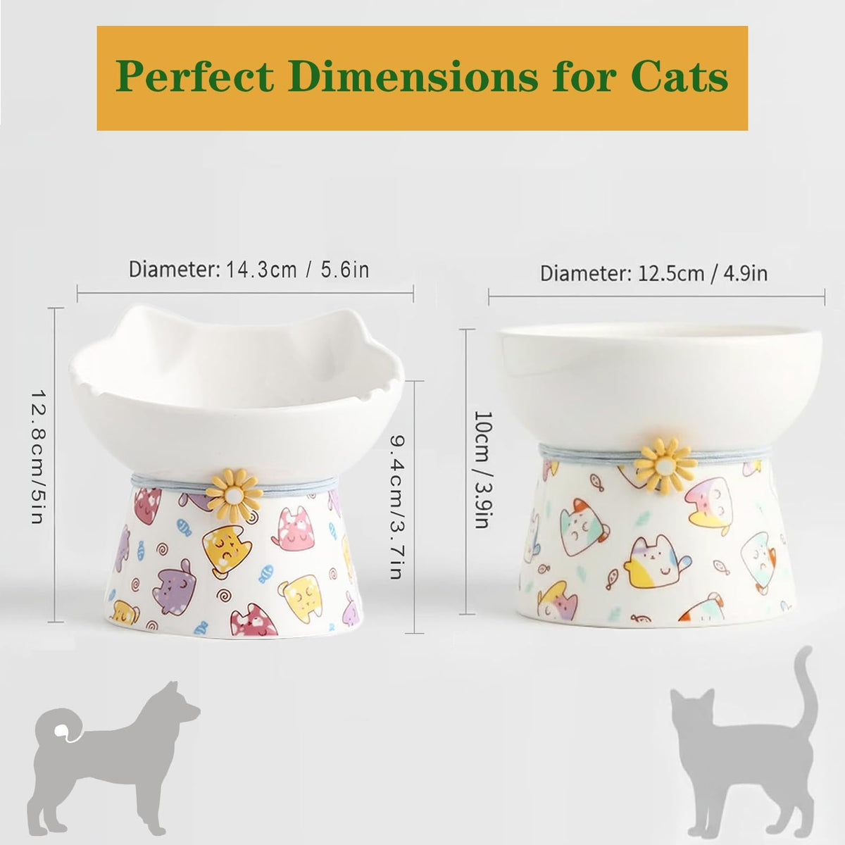 Elevated Ceramic Cat Bowls,15° Tilted Raised Cat Food Bowl, Anti Vomiting Pet Feeder, Protect Pet's Spine, Feeding Dish for Indoor Kittens and Small Dogs,( Cat Pattern)