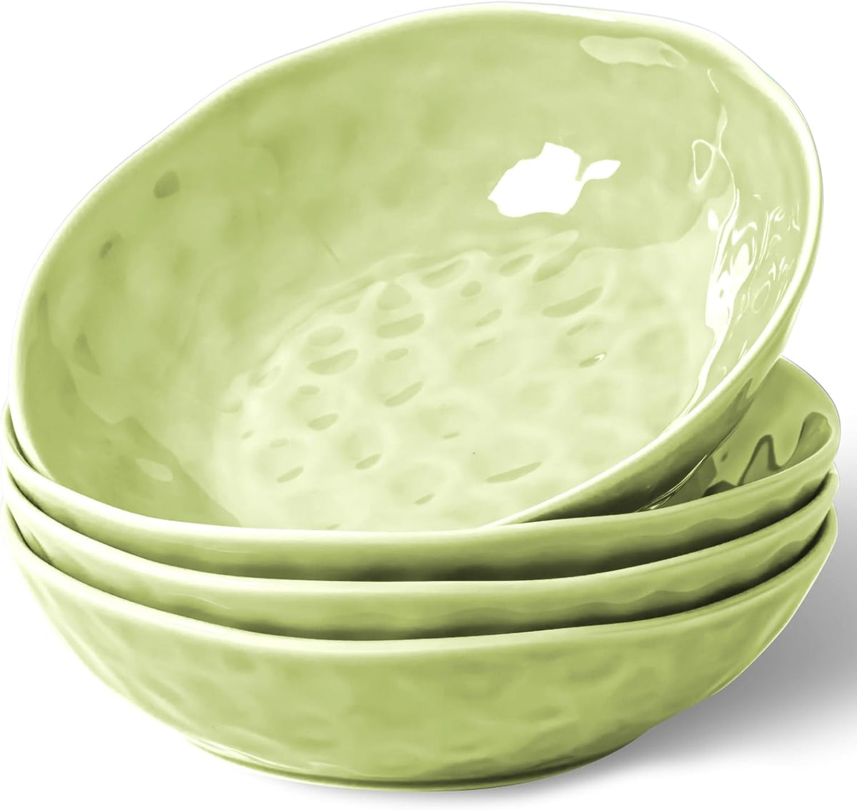 HOMBENE Sun-glitter Plate Bowls 42oz, Mint Glow Green Set of 4,Porcelain Wide and Shallow, Noodle Fruit, Dinner, Large Salad Bowls for Serving Soup Kitchen Dinnerware Sets