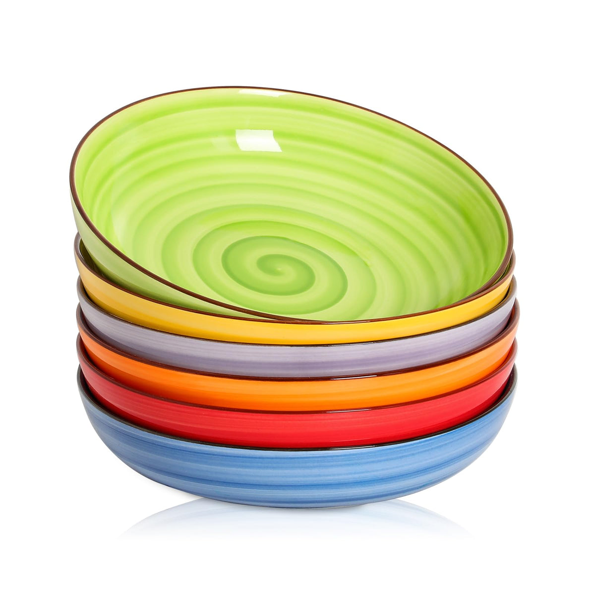 Selamica Ceramic Pasta Bowls Set 34 OZ, Large Salad Bowl 8.6 Inch Deep Plates for Pasta Soup, Microwave & Dishwasher Safe, Set of 6, Gradient Blue