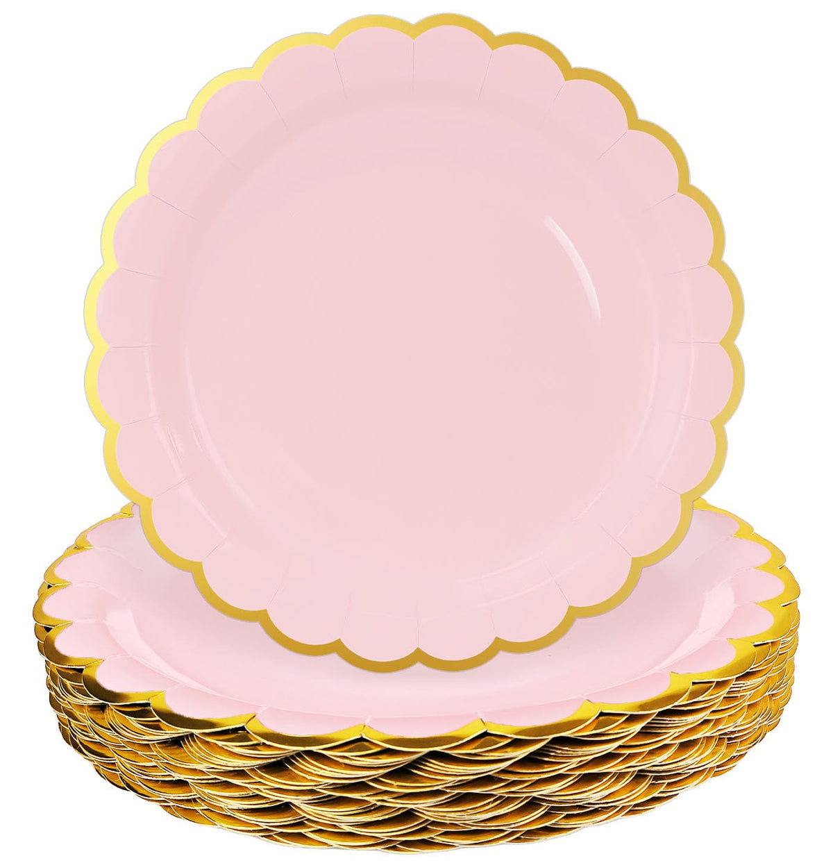 HEIPINIUYE 50 Pieces White Paper Plates with Gold Foil 7 Inch Disposable White Scalloped Dinner Plates for Wedding Baby Shower Birthday Party Dessert Plate