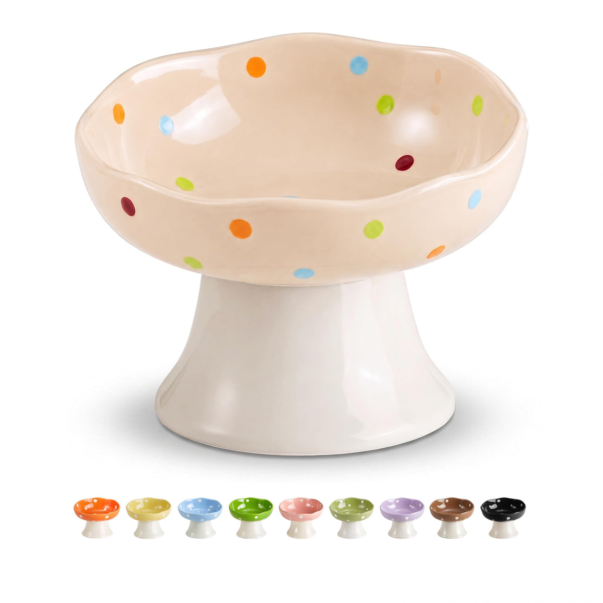 Pink Mushroom Cat Bowl, Elevated Ceramic Feeding Bowl