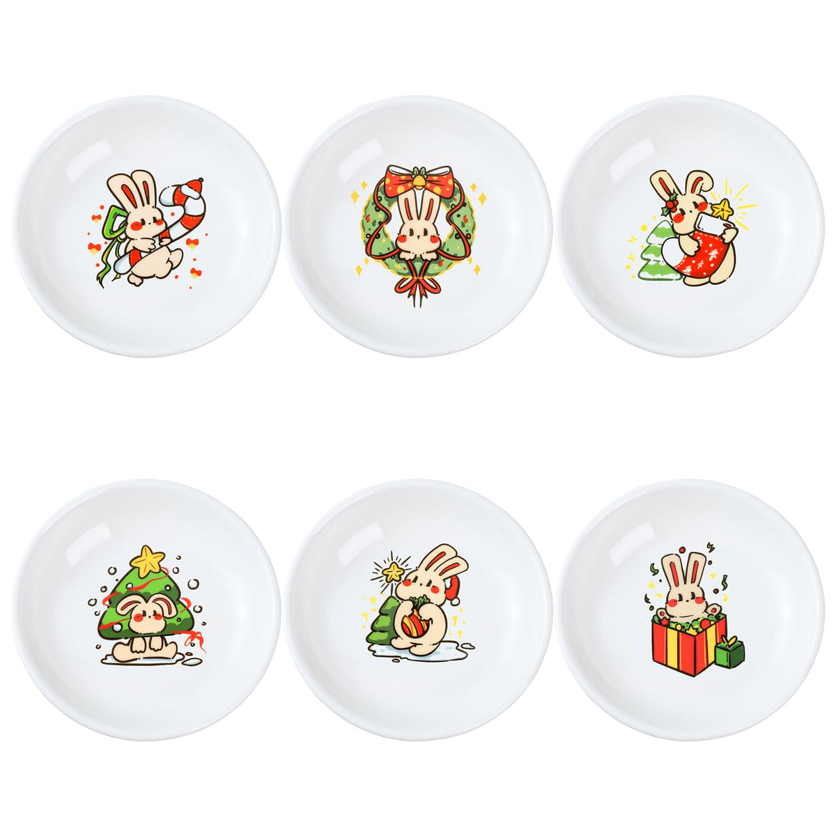 SOCOSY Super Cute Cartoon Animal Ceramic Sauce Dishes, Seasoning Dishes, Little Cat Dog Bird Feeding Bowls, Sushi Soy Dipping Bowls, Appetizer Plates, Dessert Plates, Set of 6-Cats-5 Inch