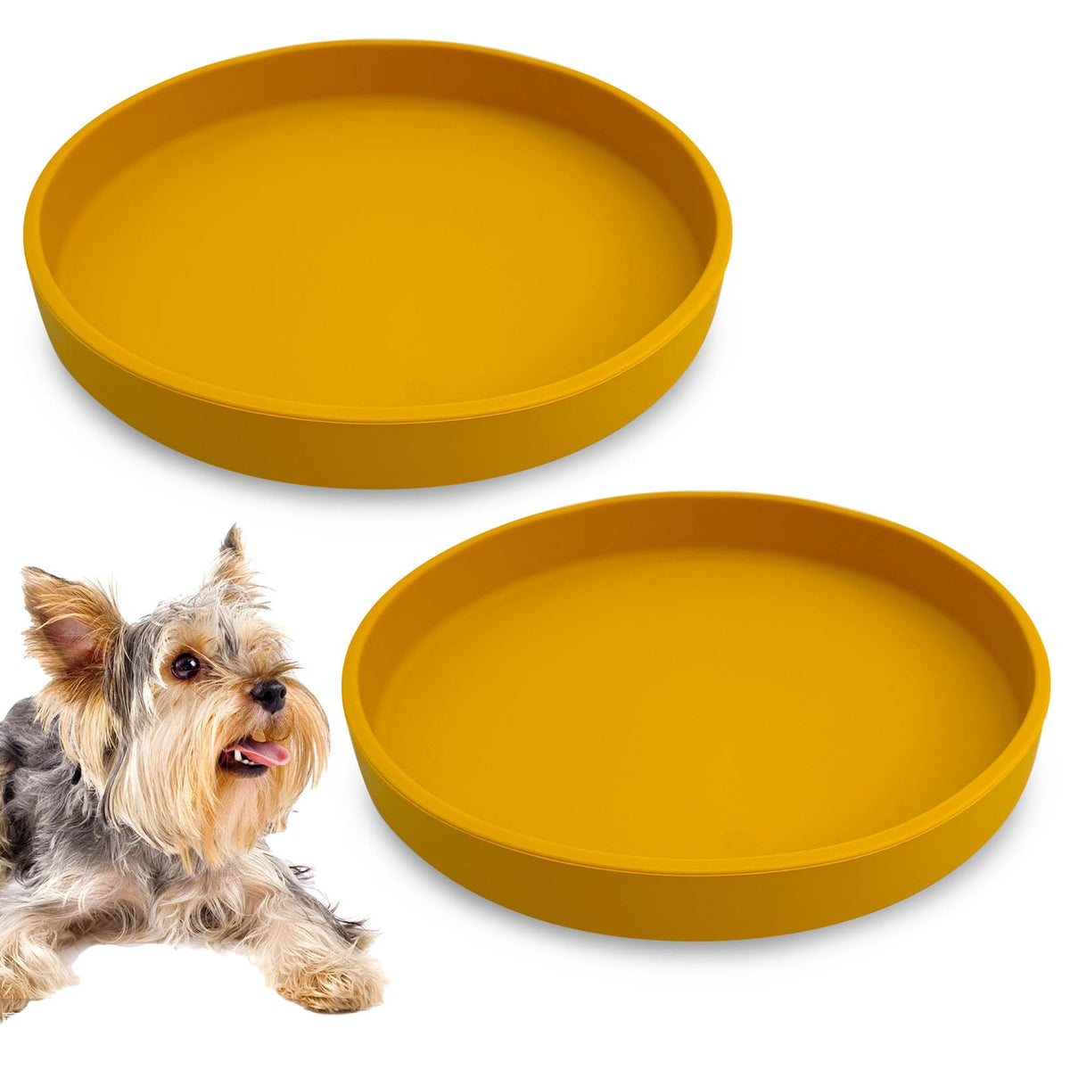 Silicone Cat Food Bowl Shallow Dishes 5.9in Wide Cats Bowls Set of 2 Kitty Plates Relief Whisker Fatigue Puppy Feeding Bowl for Dry Food and Wet Food Indoor (Round Green)