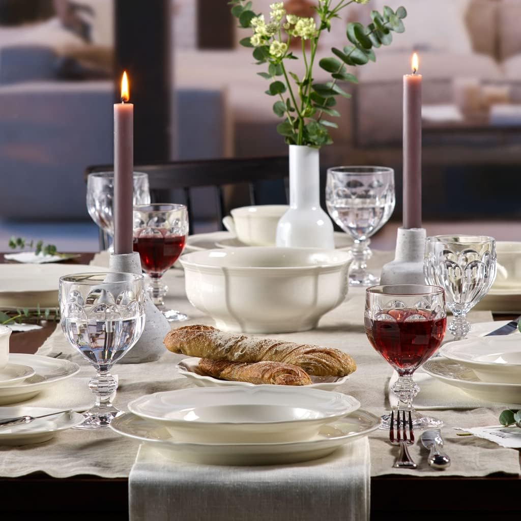 Villeroy & Boch Manoir Collection Pasta Bowl/Soup Plate, Premium Porcelain, Made in Germany, Dishwasher and Microwave Safe, Wide Rim, 9 in Diameter, 10 oz Capacity, Rich, Creamy White