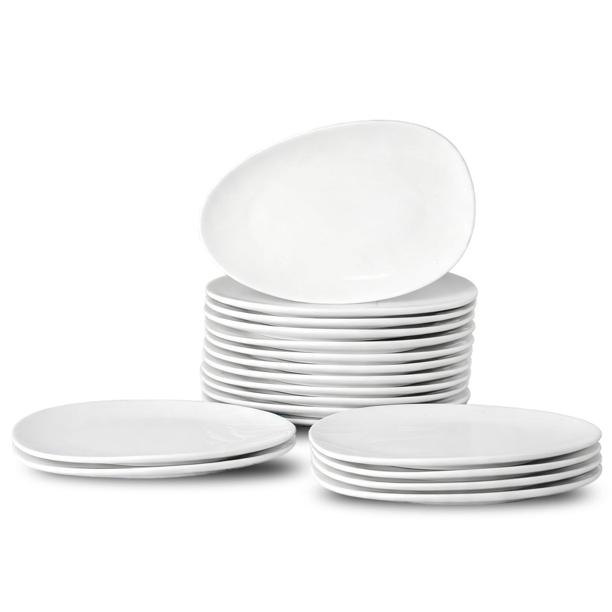 Neaylfe Ceramic Dinner Plates Set of 6, 10 inch Oval Embossed White Plates for Salad, Dessert, Appetizer, Steak, Large Flat Serving Plates for Kitchen, Restaurant, Parties