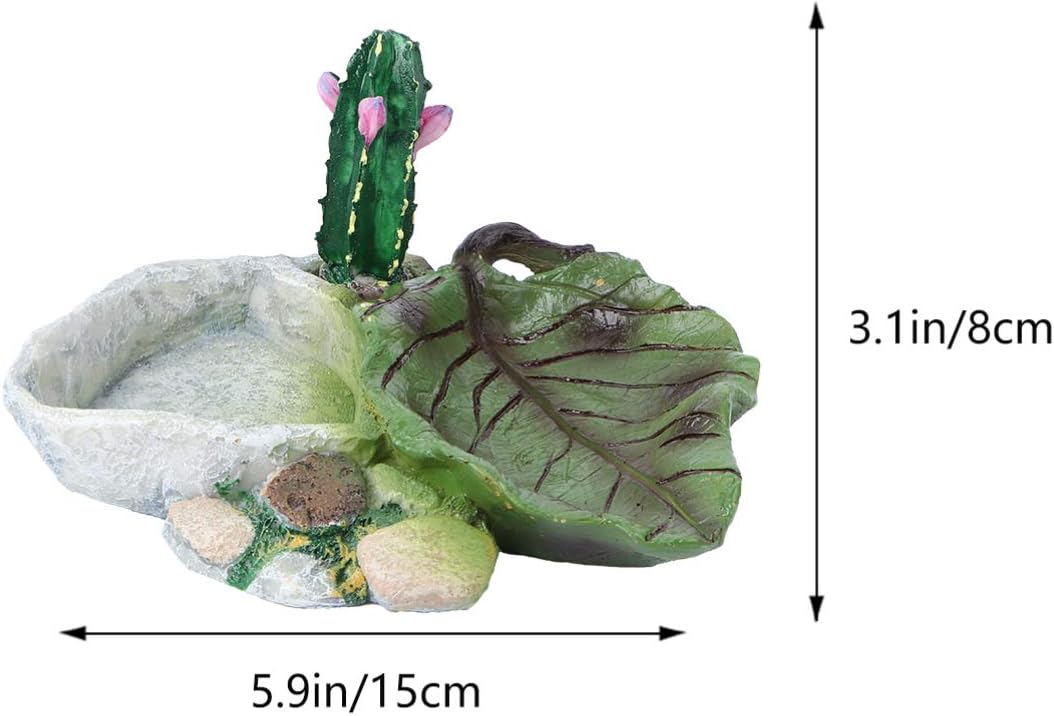 POPETPOP Reptile Water Dish: Cactus Shape Resin Reptile Feeding Dish for Bearded Dragon, Lizard, Spider