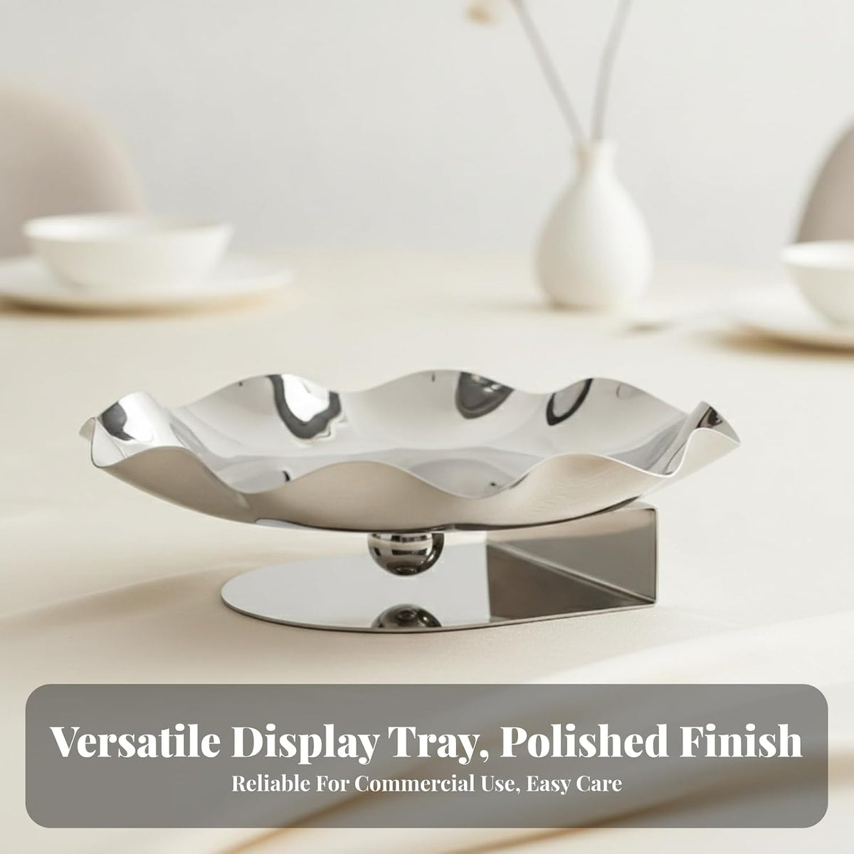 Baoblaze Industrial Tray Stainless Steel Fruit Serving Dish Appetizer Plate with Elevated Base and Shallow Bowl for Fresh Fruits Snacks At Gatherings Suitable for Office Breakroom Cafe