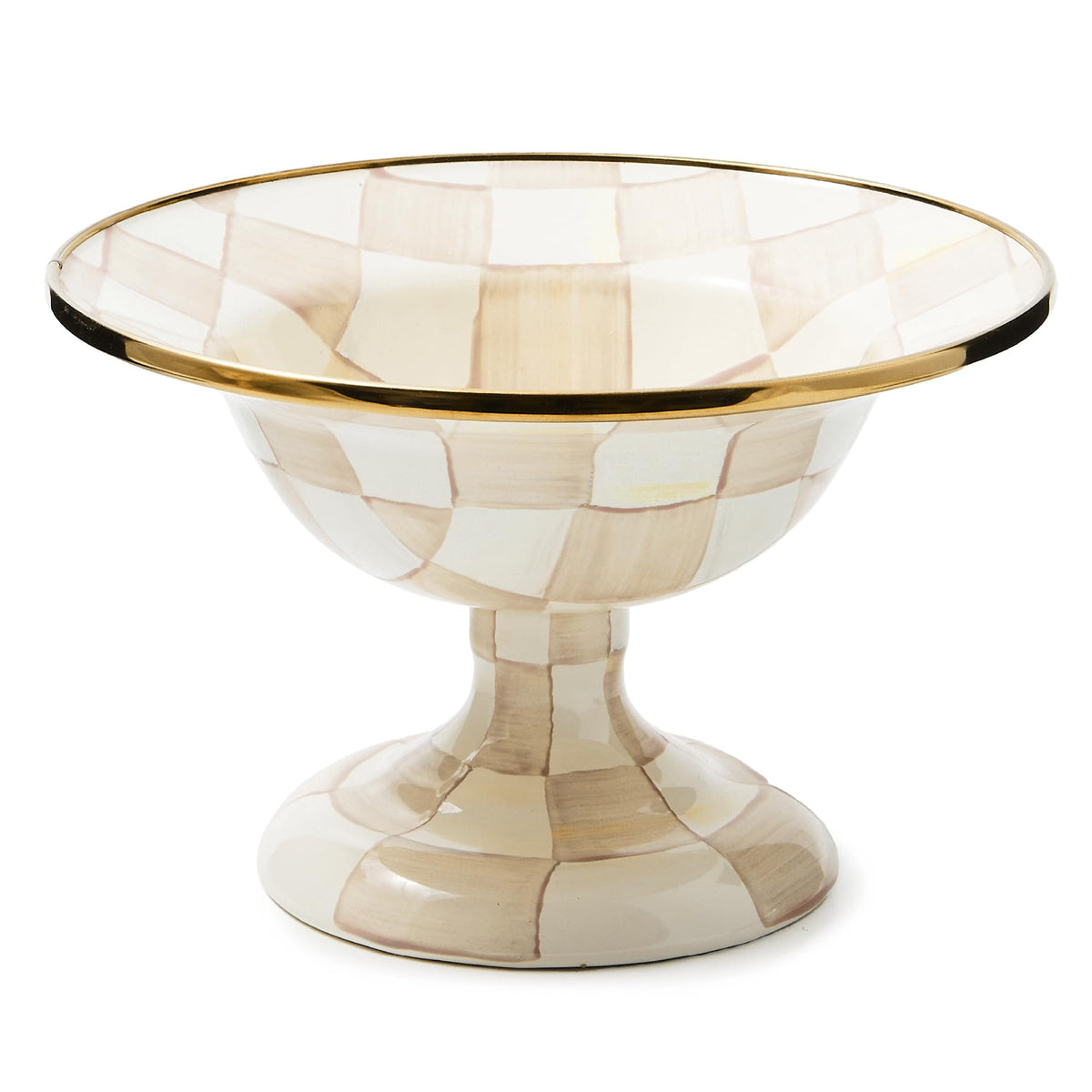 MACKENZIE-CHILDS Enamel Compote, Large, Brown-and-White Mocha Check