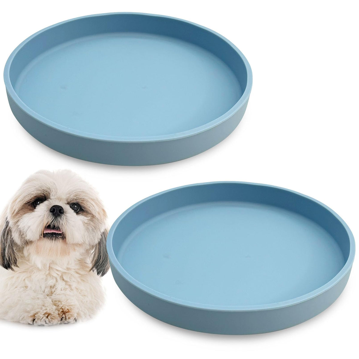 Silicone Cat Food Bowl Shallow Dishes 5.9in Wide Cats Bowls Set of 2 Kitty Plates Relief Whisker Fatigue Puppy Feeding Bowl for Dry Food and Wet Food Indoor (Round Green)