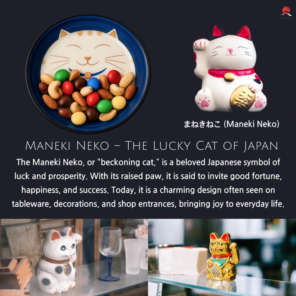 JapanBargain 2566, Set of 2 Japanese Porcelain Dipping Sauce Dishes for Appetizer Dessert Cake Snack with Maneki Neko Smiling Lucky Cat Pattern for Cat Lovers, Made in Japan, 4.75-inch, Blue