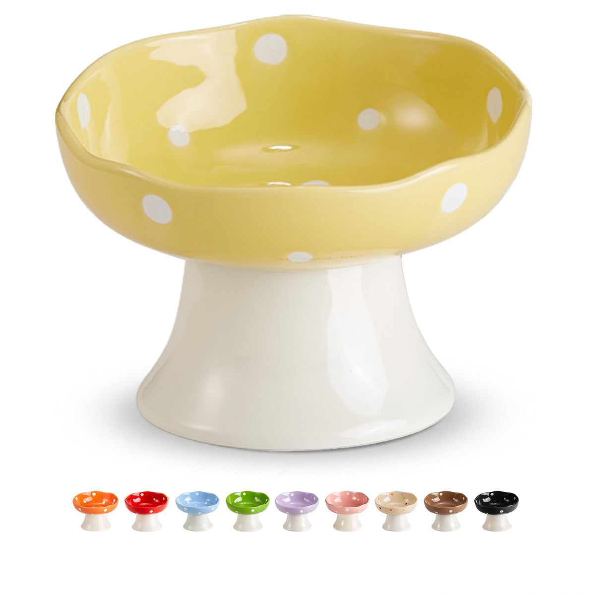 Pink Mushroom Cat Bowl, Elevated Ceramic Feeding Bowl