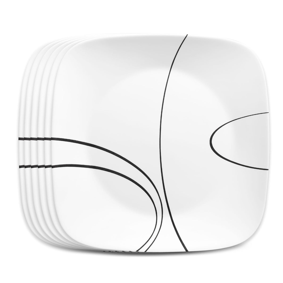 Corelle Vitrelle 6-Piece (22-Oz) Cereal Soup Bowls, Triple Layer Glass and Chip Resistant, Lightweight Square Dinnerware Bowl Set, Simple Lines