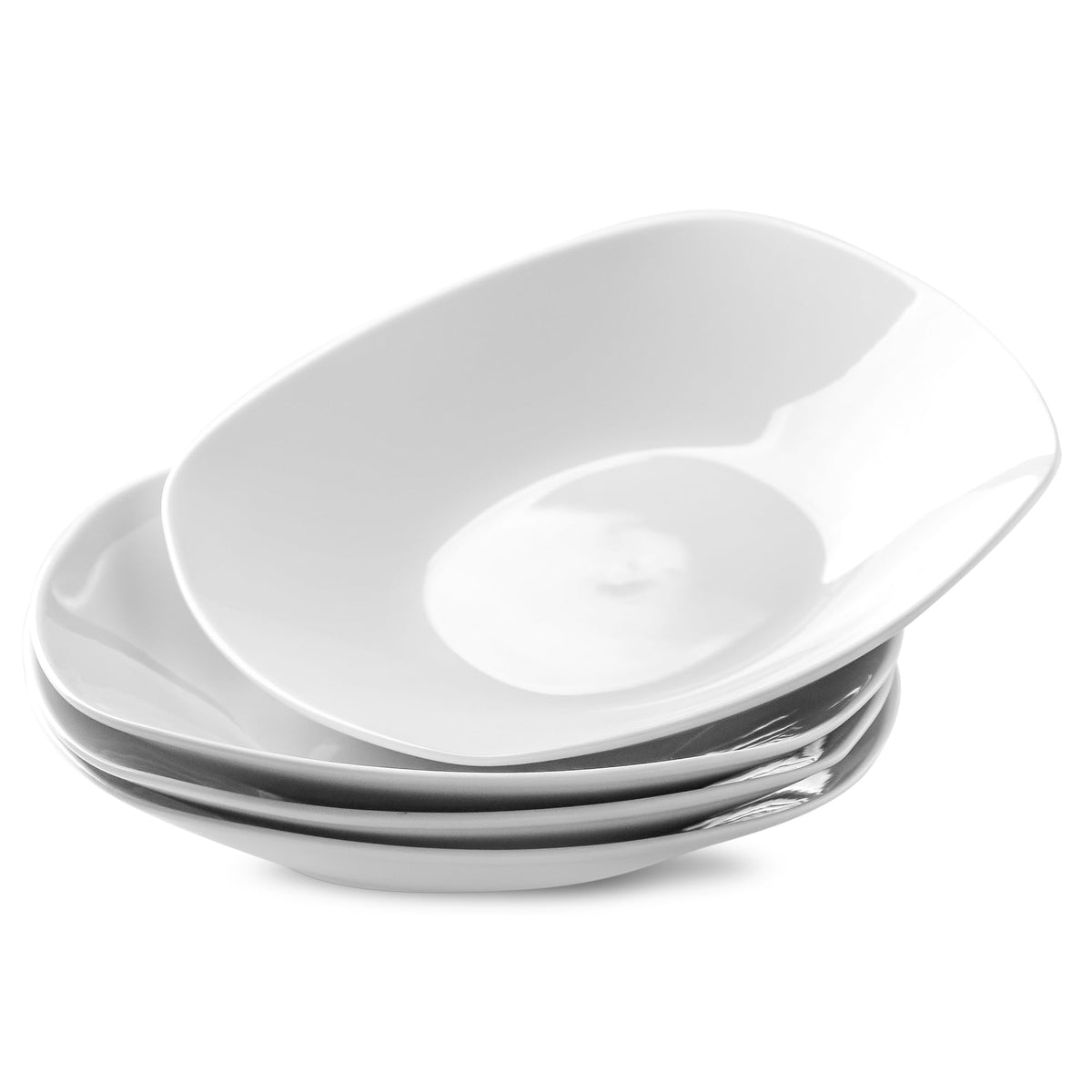 fMBB Ceramic White Dinner Plates Set of 4, Porcelain Square 7.5 inch Dessert Dishes, Serving Flat Plates Salad Dishes - Scratch Resistant, Dishwasher, Microwave, Oven Safe