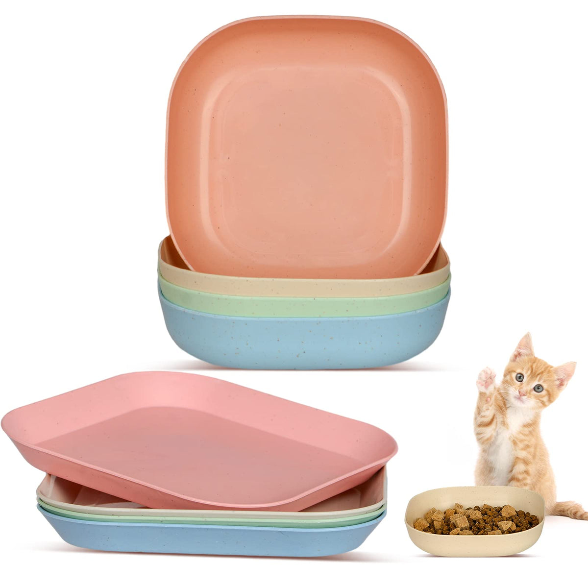 8 Pieces Cat Food Bowl Set, 6 inch Wide Shallow Cat Bowl for Relief Whisker Fatigue,Small Flat Cats Dish, Shallow Pet Feeding Dish or Plate for Kittens and Small Dogs