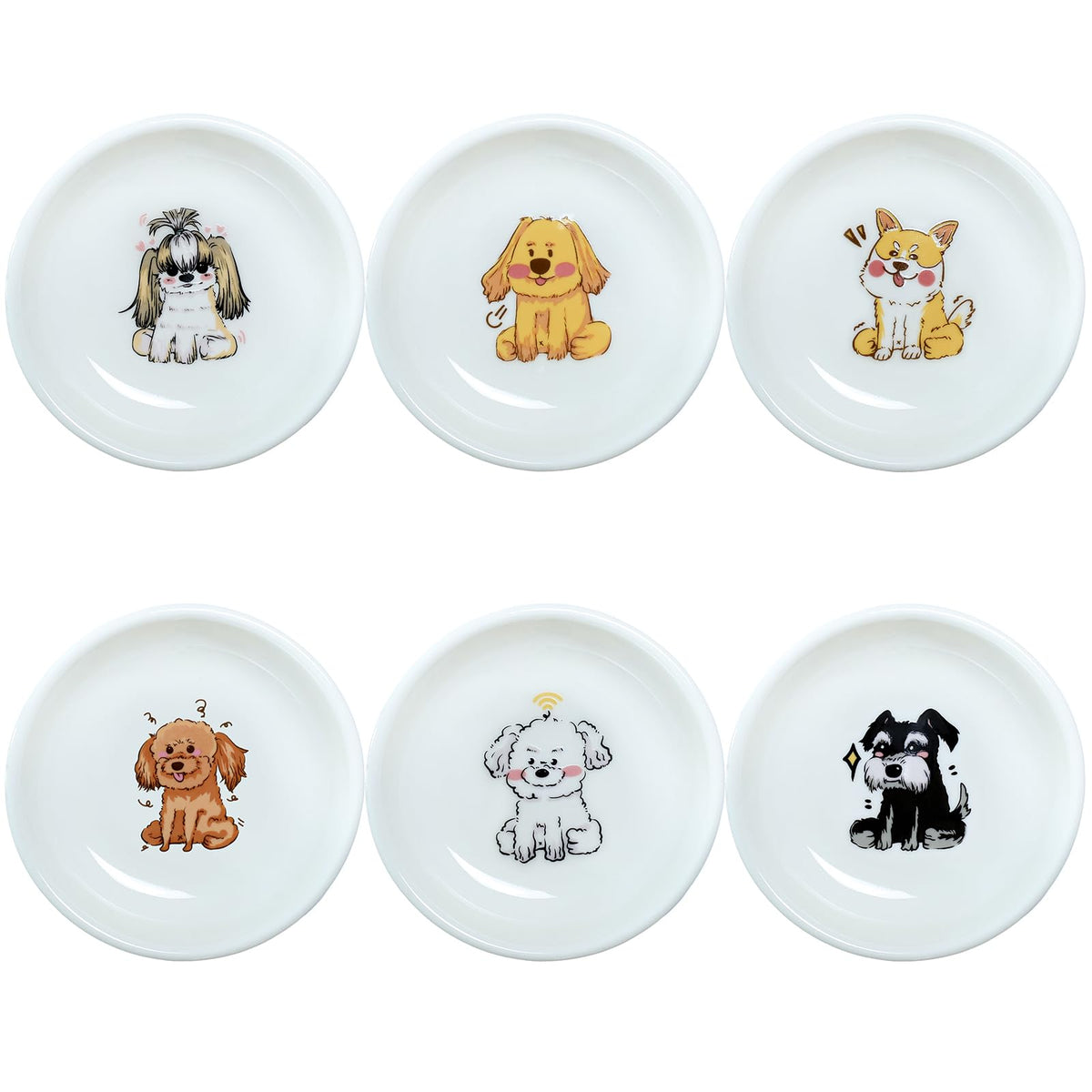 Funny Fidgety Chef Cat Pattern Ceramic Sauce Dishes, Seasoning Dishes, Sushi Soy Dipping Bowls, Appetizer Plates, Dessert Plates, Bird Feeding Bowls, Set of 6 - 5 Inch