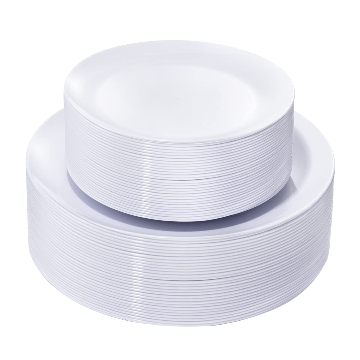 KIRE 100PCS White Plates with Gold Trim - Plastic Disposable Plates - Includes 50Pieces 10.25inch Dinner and 50Pieces 7.5inch Dessert/Salad Plastic Plate for Wedding Receptions/Party/Thanksgiving