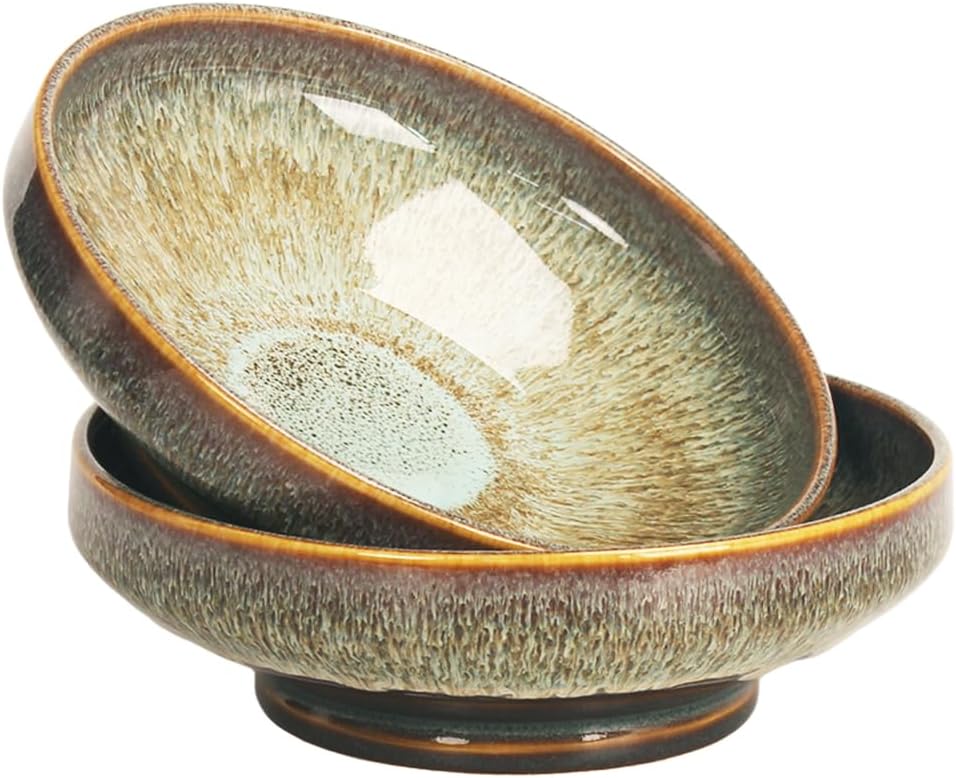 Soup bowl Soup plate Large Pasta Bowls 47 ounce, Set of 2, Serving,Salad,Dinner,deep Plate/Wide Bowl,Microwave, Oven, Dishwasher Safe Kitchen Dinnerware (Brown 9.8 inch)