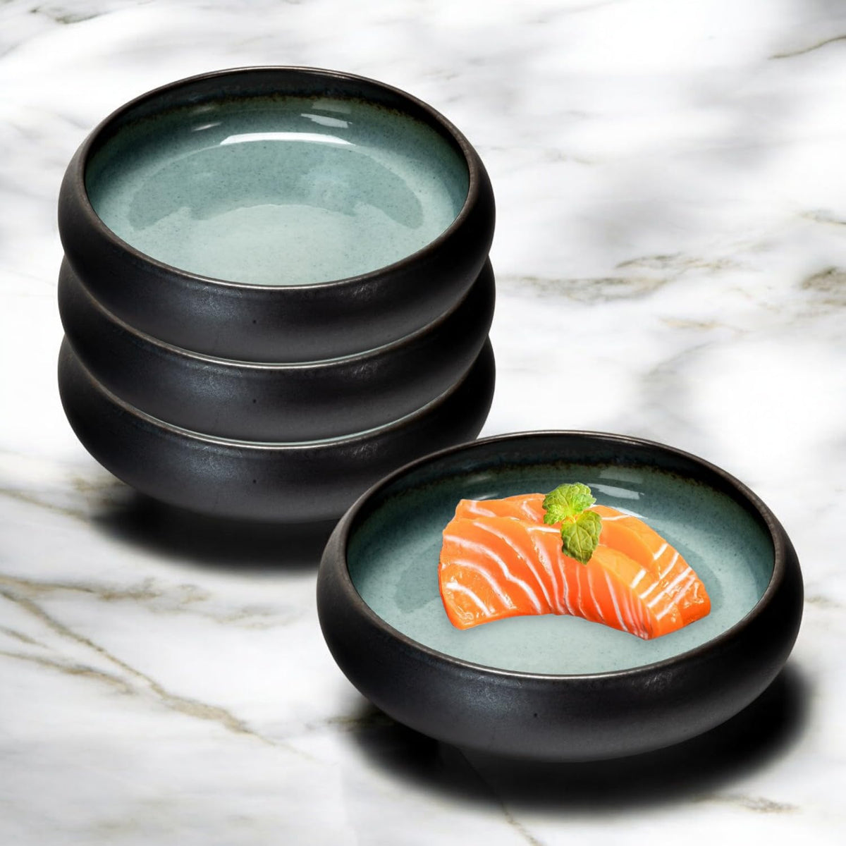 Urban Tokyo Japanese Living Zen Style Porcelain Shallow Dish Reactive Glazed Sashimi Korean Banchan Appetizer Snack Dish Set of 4 Restaurant Tableware (Flower Snow (Yuki No Hana))