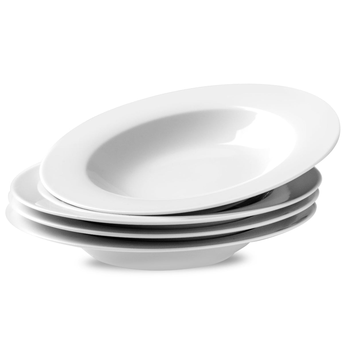 Ceramic Soup Bowls Shallow Plates, Halloween 4 Pack White Dinner Bowls Plates, Porcelain Wide Rim, 8.5" (8.5 oz) Shallow Bowls Ideal for Soup Dessert Salad and Pasta, Microwave and Dishwasher Safe