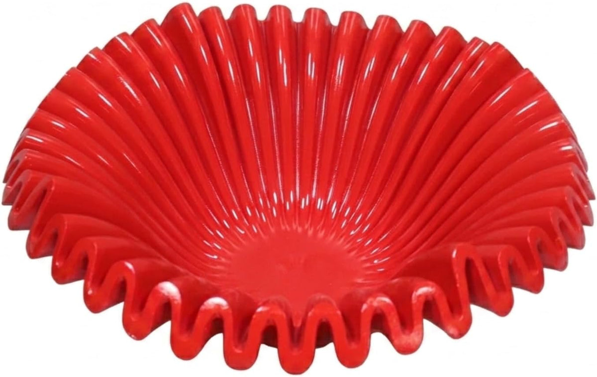 Resin Candy Tray Decorative Bowl Dish Platter With Shallow Wide Opening And Ribbed Sides Surface For Snacks Keys Or Jewelry suitable for dining table, Red, Small 27.5 27.5 10cm
