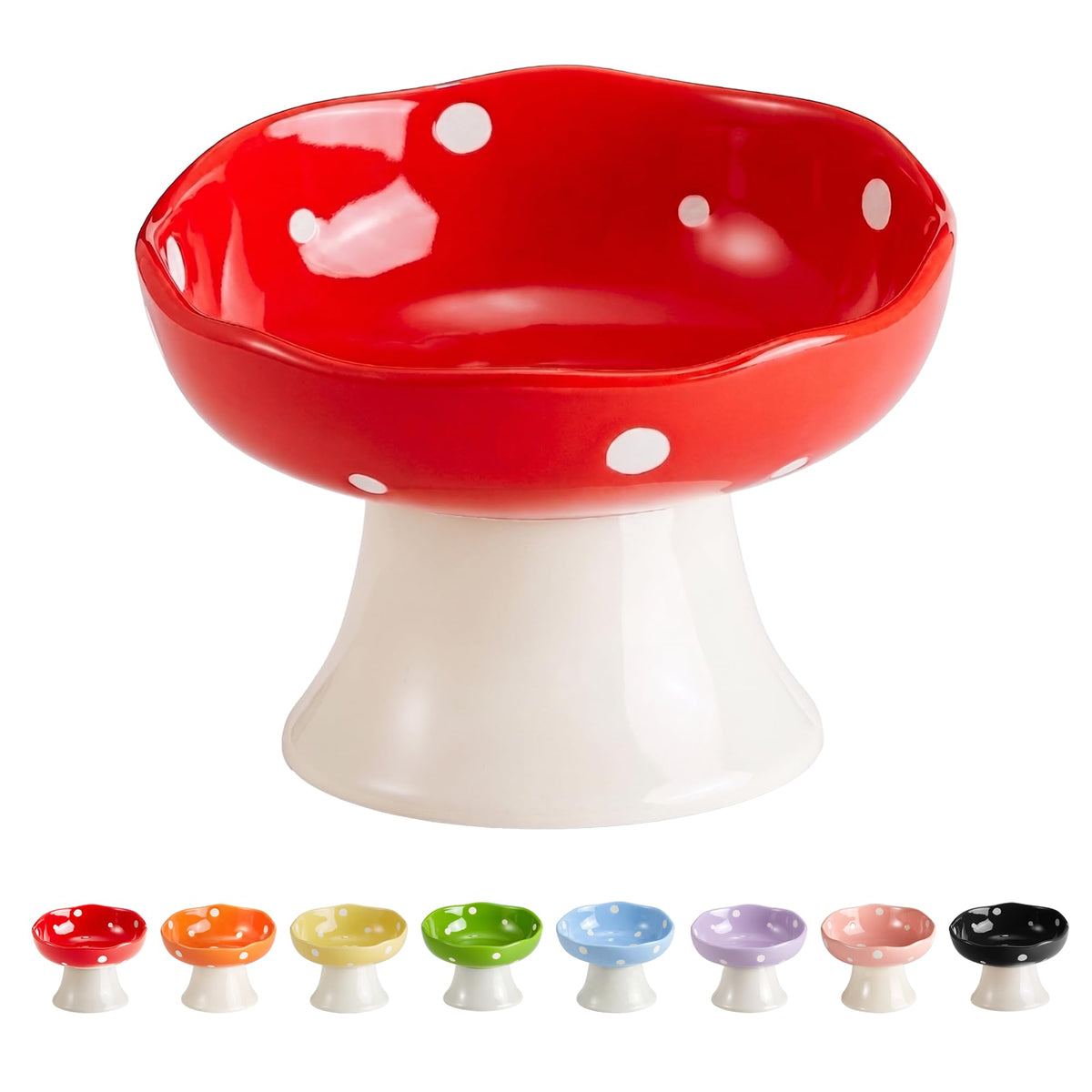 Pink Mushroom Cat Bowl, Elevated Ceramic Feeding Bowl