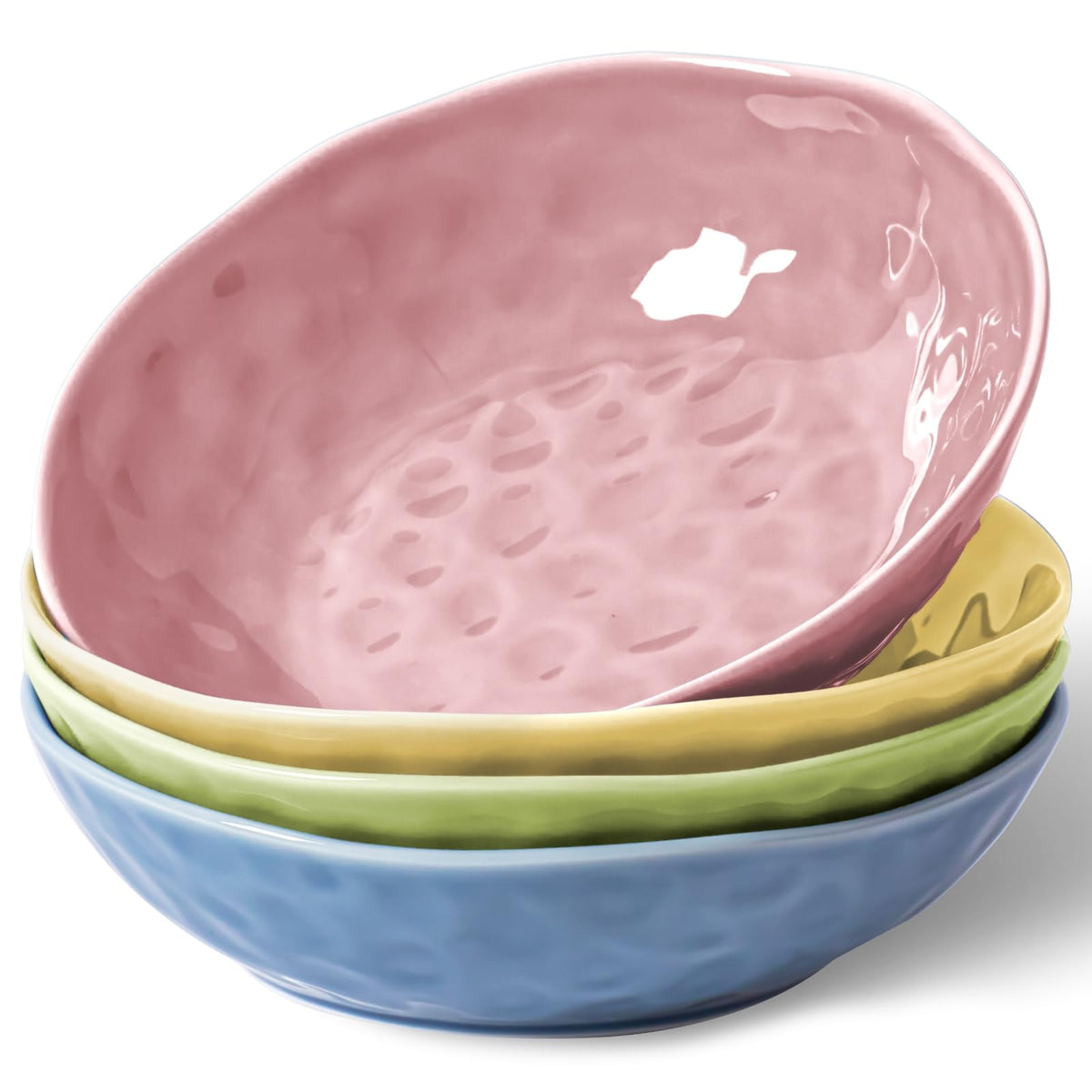 HOMBENE Sun-glitter Plate Bowls 42oz, Mint Glow Green Set of 4,Porcelain Wide and Shallow, Noodle Fruit, Dinner, Large Salad Bowls for Serving Soup Kitchen Dinnerware Sets